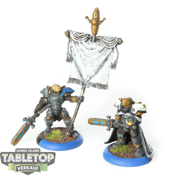 Cygnar - 2 Stormblade Infantry Officer & Standard - unbemalt