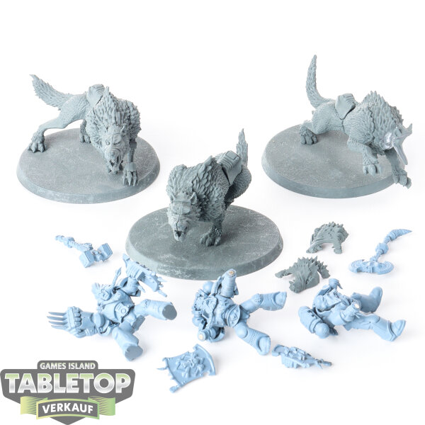 Space Wolves - 3 Thunderwolf Cavalry - grundiert