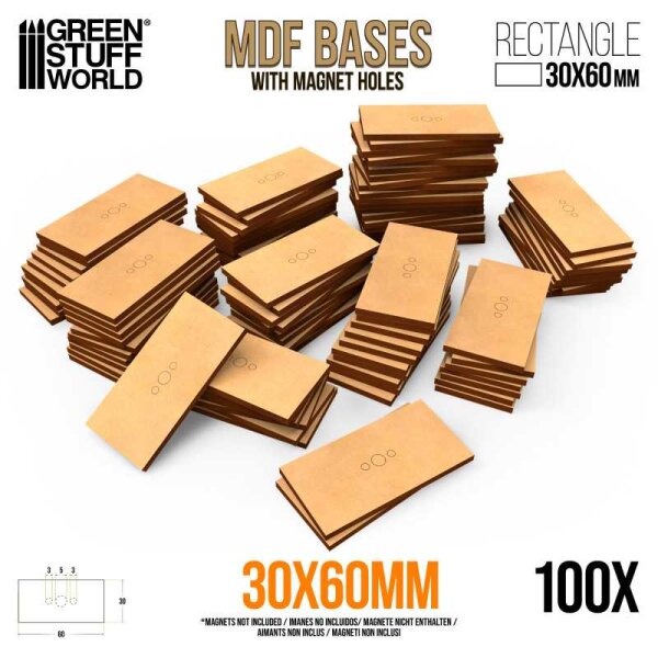 Green Stuff World - MDF Old World Bases - Rectangle 30x60mm (Pack x100)