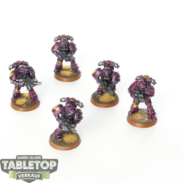 Horus Heresy - 5x Emperors Children Legion MkV Heresy Armour with Phobos Pattern Bolters - bemalt