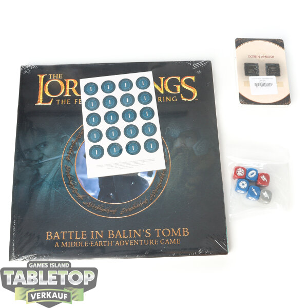 Spielzubehör - Battle In Balins Tomb Board Game: Game Board, Cards, 6x Dices, 20x Wound Counters - Originalverpackt / Neu