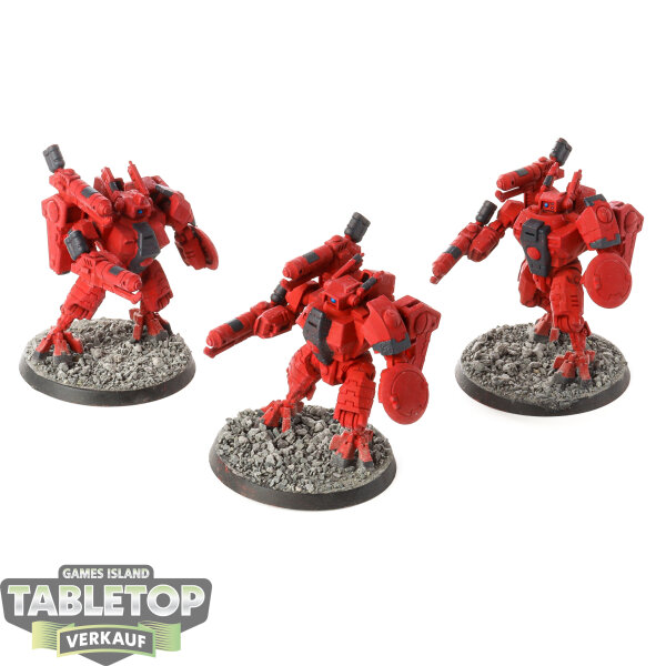 Tau Empire - 3 XV8 Crisis Battlesuit Team - teilweise bemalt