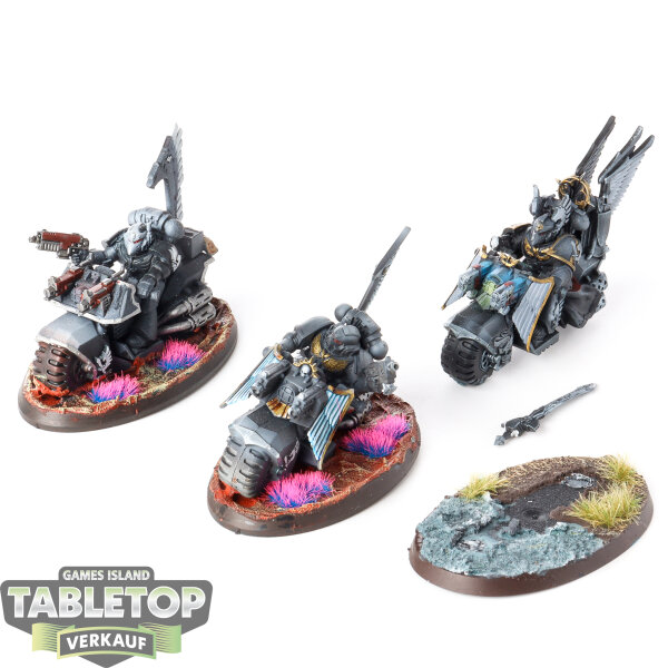 Dark Angels - 3x Ravenwing Bike Squadron - bemalt