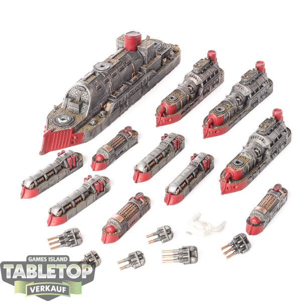 Dystopian Wars - Empire of the Blazing Sun Battle Flotilla - teilweise bemalt