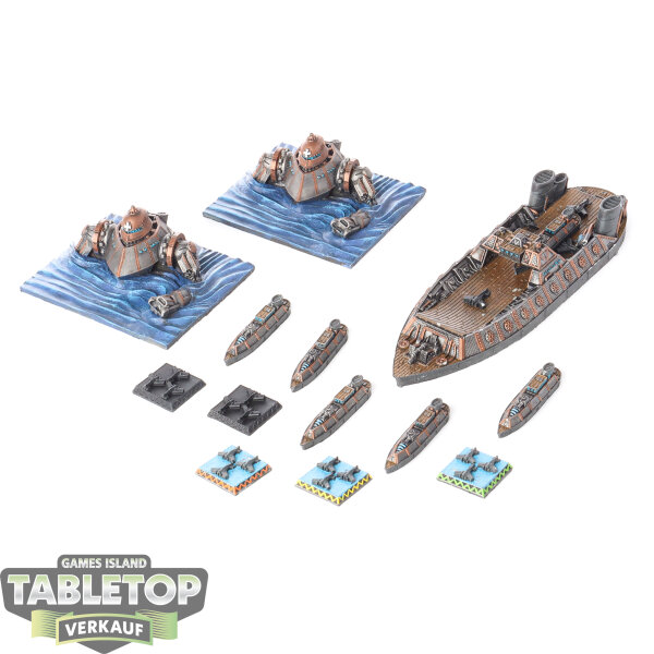 Dystopian Wars - Prussian Empire Naval Support Flotilla - teilweise bemalt