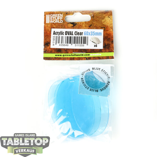 Bases - Green Stuff World - 6x Acrylic Oval Base 60x35mm CLEAR - Originalverpackt / Neu