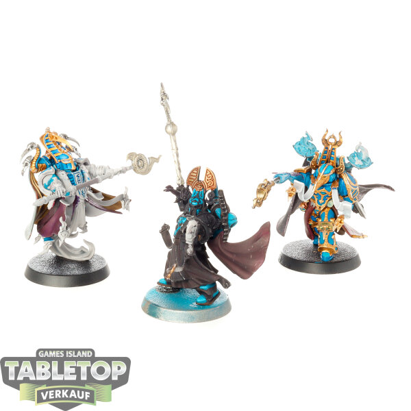 Thousand Sons - 3 x Exalted Sorcerers - teilweise bemalt