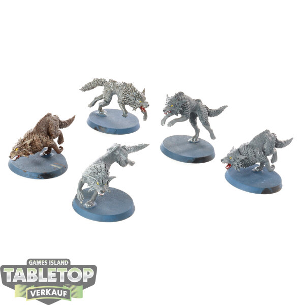 Space Wolves - 5x Fenrisian Wolves - teilweise bemalt