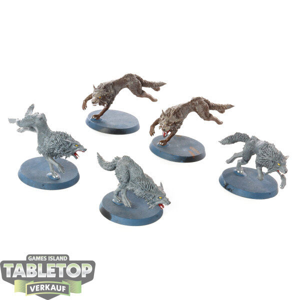 Space Wolves - 5x Fenrisian Wolves - teilweise bemalt