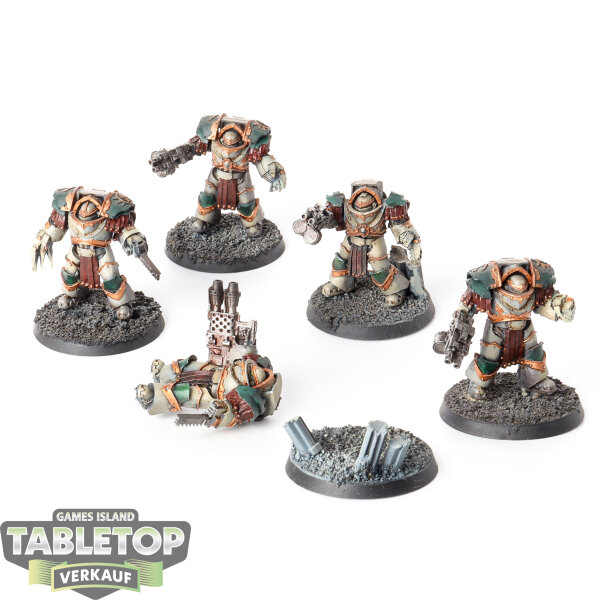 Horus Heresy - 5x Death Guard Cataphractii Pattern Terminators with Power Fists - bemalt