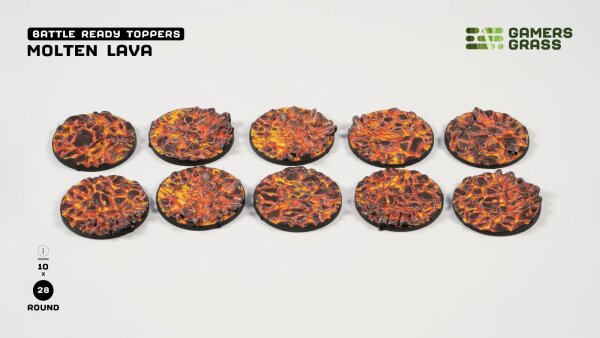 GamersGrass - Battle Ready Toppers - Molten Lava - Round 28mm (10x)