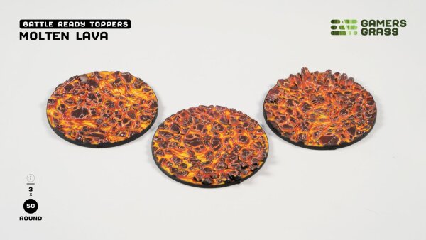 GamersGrass - Battle Ready Toppers - Molten Lava - Round 50mm (3x)
