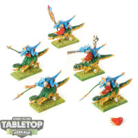 Lizardmen - 5 Saurus Cold One Riders - teilweise bemalt