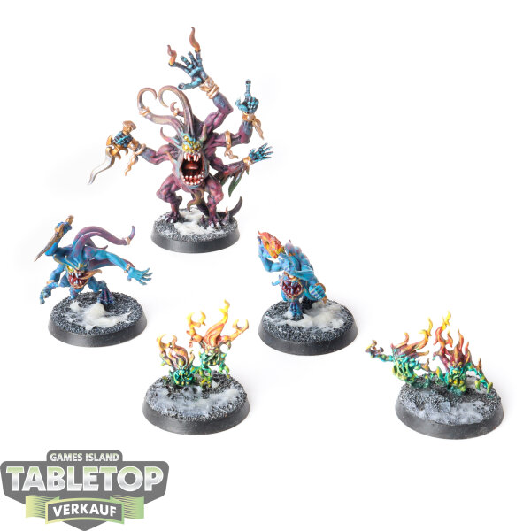 Warhammer Quest - Pink Horror, 2 Brimstone Horrors, 2 Blue Horrors - bemalt