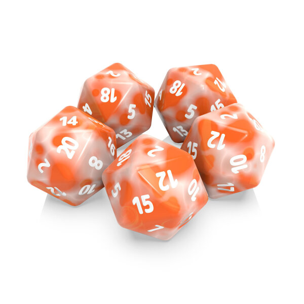 Green Stuff World - 5x D20 20mm Dice - Orange White Marble