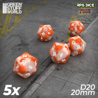 Green Stuff World - 5x D20 20mm Dice - Orange White Marble