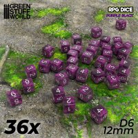 Green Stuff World - 36x D6 12mm Dice - Purple / Black