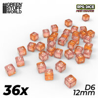 Green Stuff World - 36x D6 12mm Dice - Clear Pink / Orange