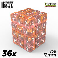 Green Stuff World - 36x D6 12mm Dice - Clear Pink / Orange