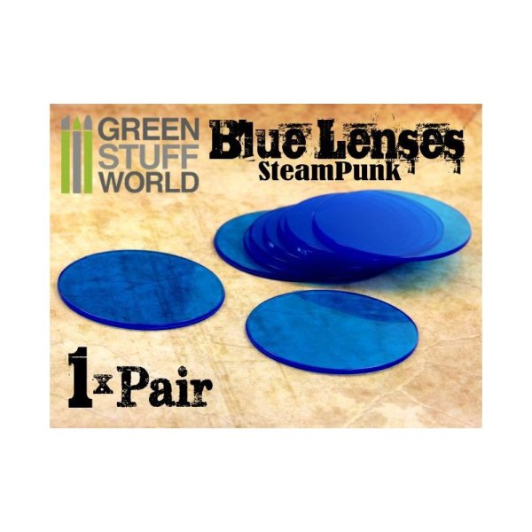 Green Stuff World - 1x pair LENSES for Steampunk Goggles - Color BLUE