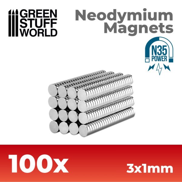 Green Stuff World - Neodymium Magnets 3x1mm - 100 units (N35)