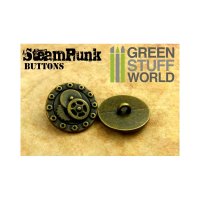Green Stuff World - 8x Steampunk Buttons BOLTS and GEARS - Bronze