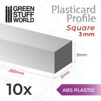 ABS Plasticard - Profile SQUARED ROD 3 mm