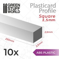 ABS Plasticard - Profile SQUARED ROD 2.5mm