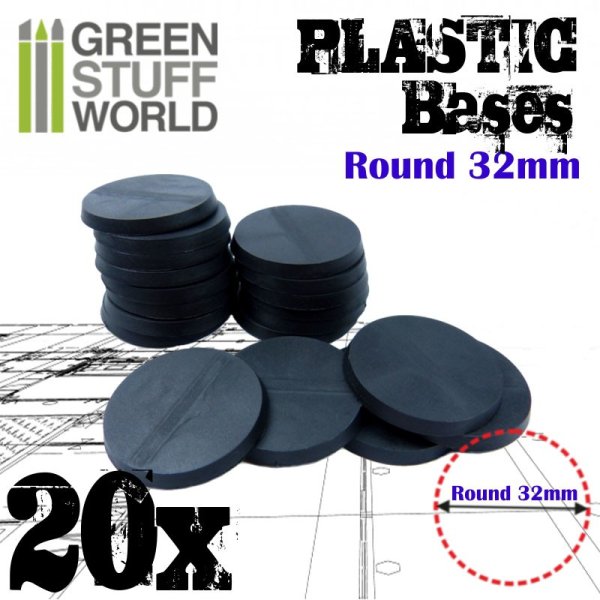 Green Stuff World - Plastic Bases - Round 32mm BLACK