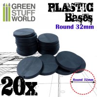 Green Stuff World - Plastic Bases - Round 32mm BLACK