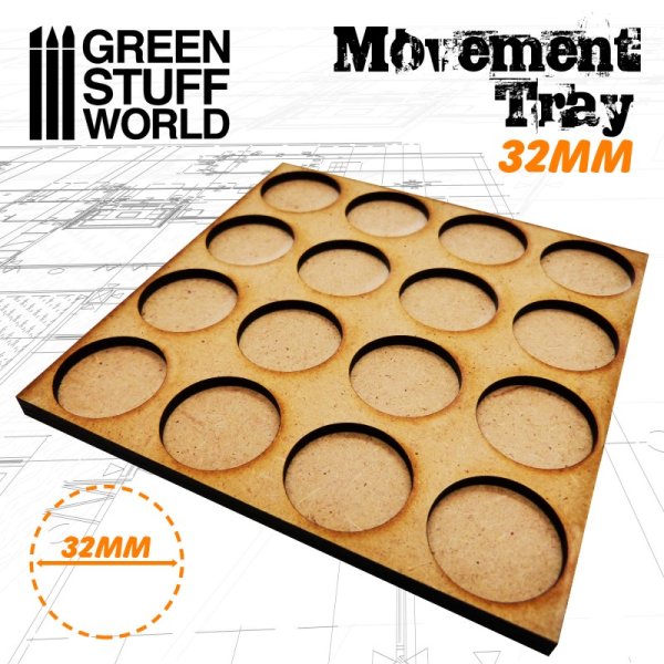 Green Stuff World - MDF Movement Trays 32mm 4x4 -  Skirmish Lines