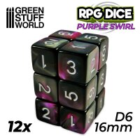 12x D6 16mm Dice - Purple Swirl