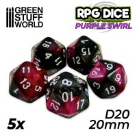 5x D20 20mm Dice - Purple Swirl