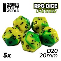 Green Stuff World - 5x D20 20mm Dice - Lime Swirl
