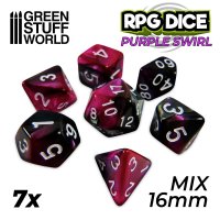 Green Stuff World - 7x Mix 16mm Dice - Purple Swirl