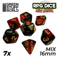 Green Stuff World - 7x Mix 16mm Dice - Red Swirl