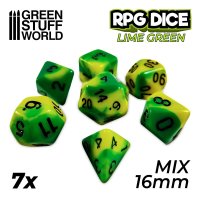 Green Stuff World - 7x Mix 16mm Dice - Lime Swirl
