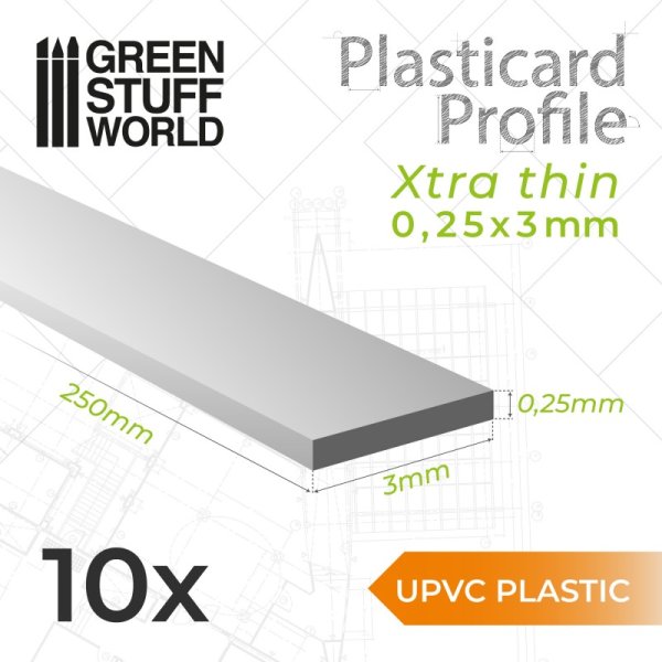 Green Stuff World - uPVC Plasticard - Profile Xtra-thin 0.25mm x 3mm