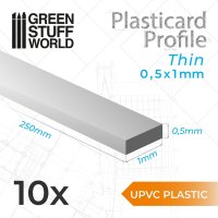 Green Stuff World - uPVC Plasticard - Thin 0.50mm x 1mm