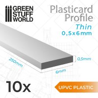 Green Stuff World - uPVC Plasticard - Thin 0.50mm x 6mm