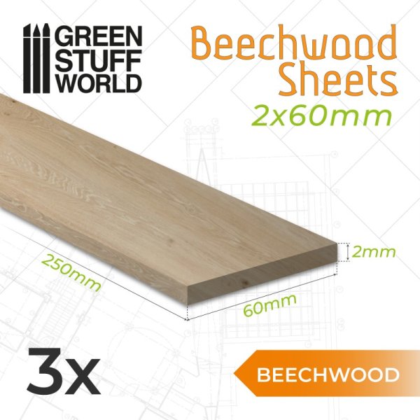 Green Stuff World - Beechwood sheet 2x60x250mm