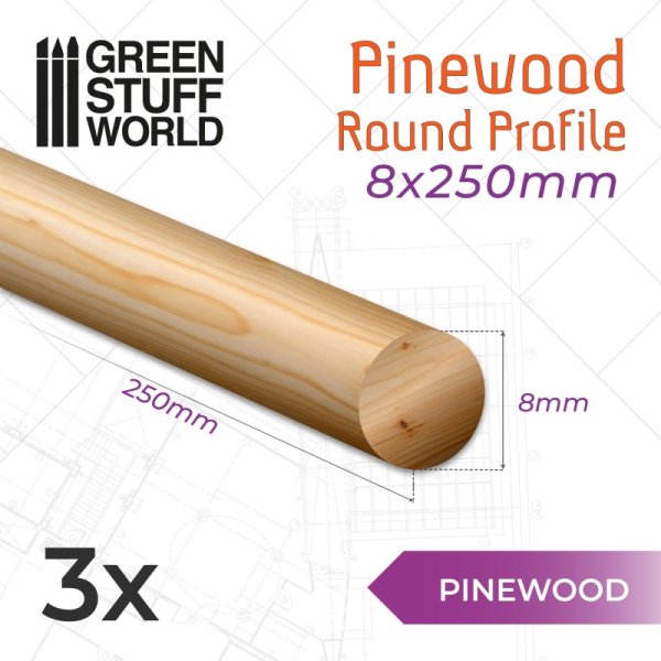 Green Stuff World - Pinewood round rod 8x250mm