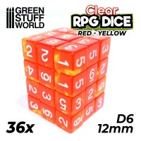 Green Stuff World - 36x D6 12mm Dice - Clear Red/Yellow