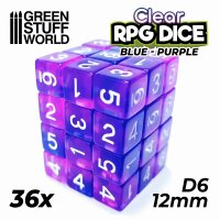 36x D6 12mm Dice - Clear Blue/Purple
