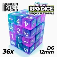 Green Stuff World - 36x D6 12mm Dice - Clear...