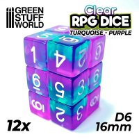 12x D6 16mm Dice - Turquoise/Purple