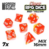 Green Stuff World - 7x Mix 16mm Dice - Clear Red/Yellow