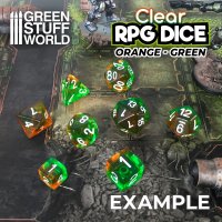 Green Stuff World - 7x Mix 16mm Dice - Clear Orange/Green