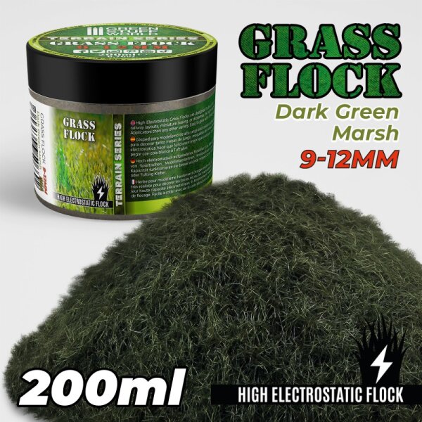 Green Stuff World - Static Grass Flock 9-12mm - DARK GREEN MARSH - 200 ml