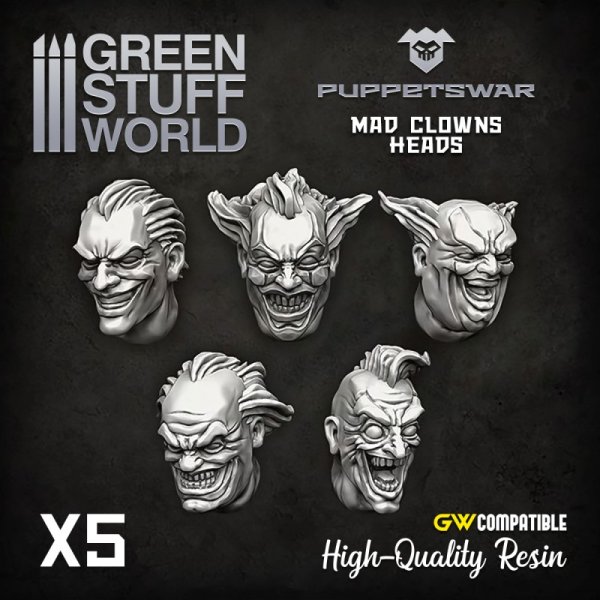 Green Stuff World - Mad Clowns heads